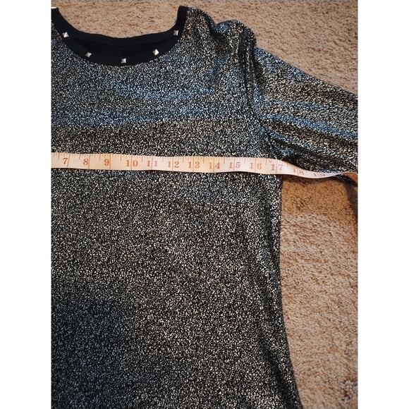 Rebecca Malone Women's Top Size Small Black Silver 3/4 Sleeves Silver Studs - Picture 6 of 7